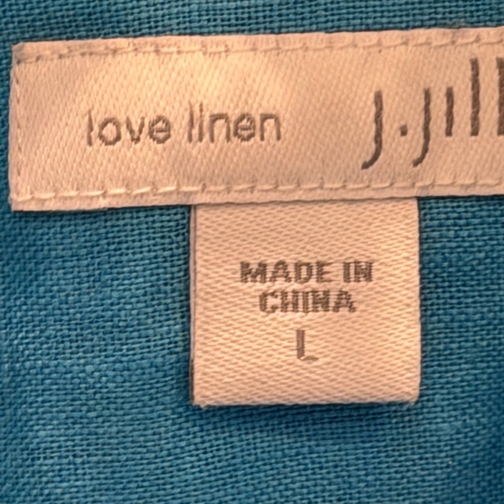J. Jill Love 100% Linen Shirt Blue Button Up size Large Boho Minimalist - Picture 3 of 5